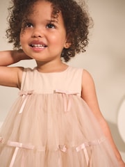 Blush Pink Sleeveless Bow Mesh Dress (3mths-7yrs) - Image 4 of 8