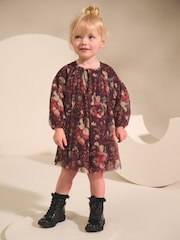 Purple Long Sleeve Mesh Dress (3mths-7yrs) - Image 1 of 8