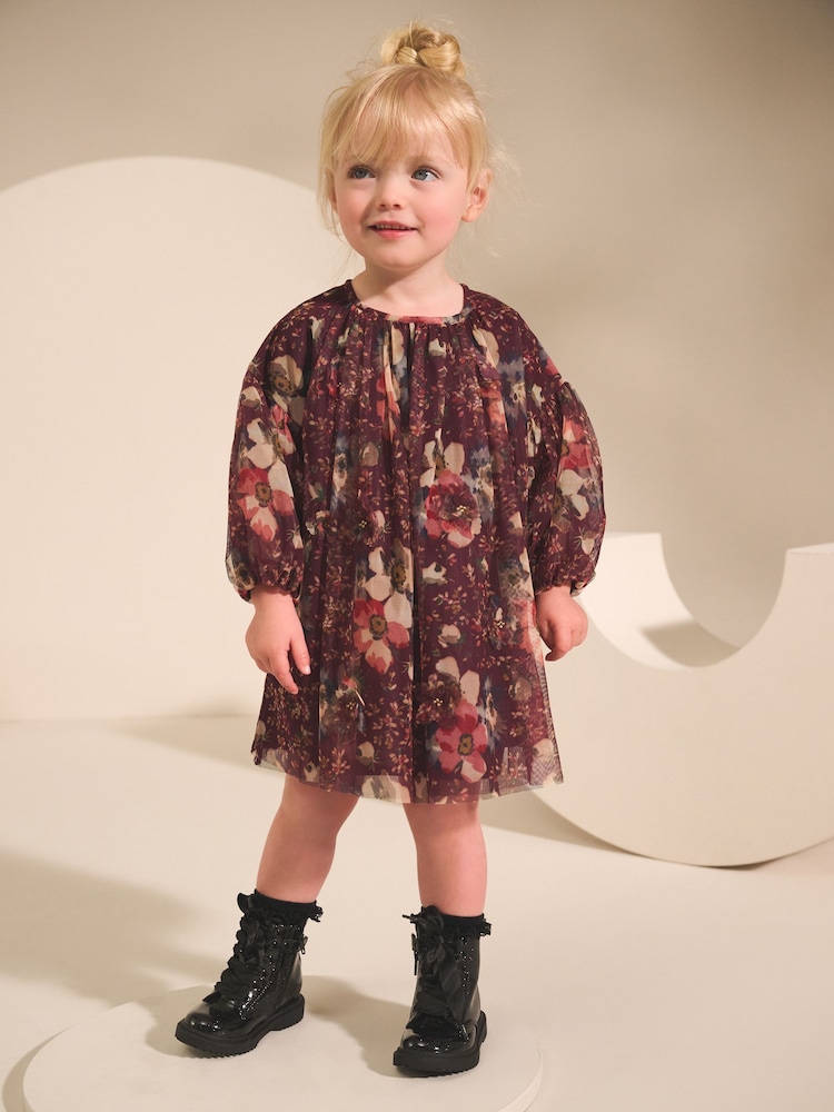Purple Long Sleeve Mesh Dress (3mths-7yrs) - Image 1 of 8