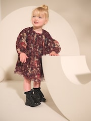 Purple Long Sleeve Mesh Dress (3mths-7yrs) - Image 2 of 8