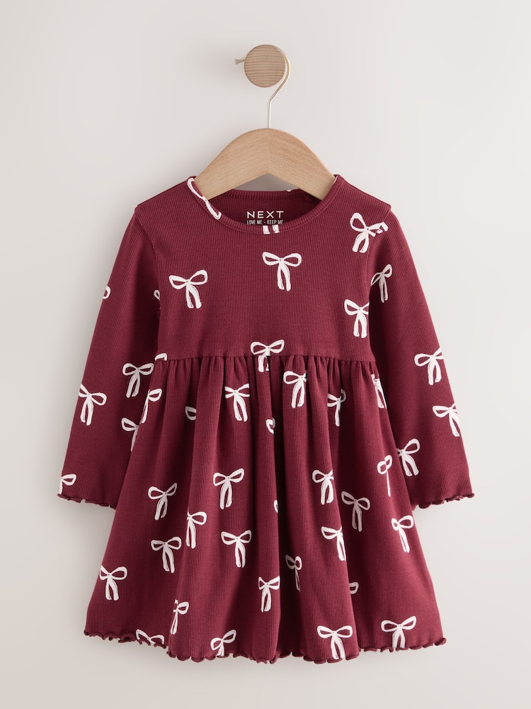 Buy Burgundy Long Sleeve Ribbed Dress (3mths-7yrs) from Next USA