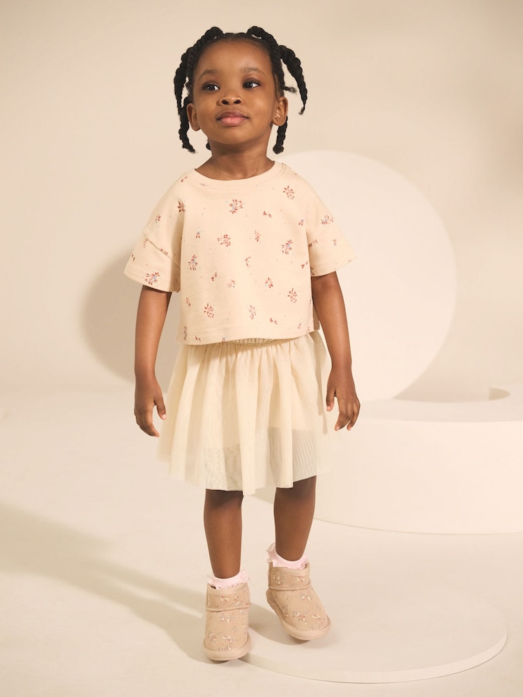 Cream Floral Print Short Sleeve Top and Skirt Set (3mths-7yrs) - Image 1 of 9