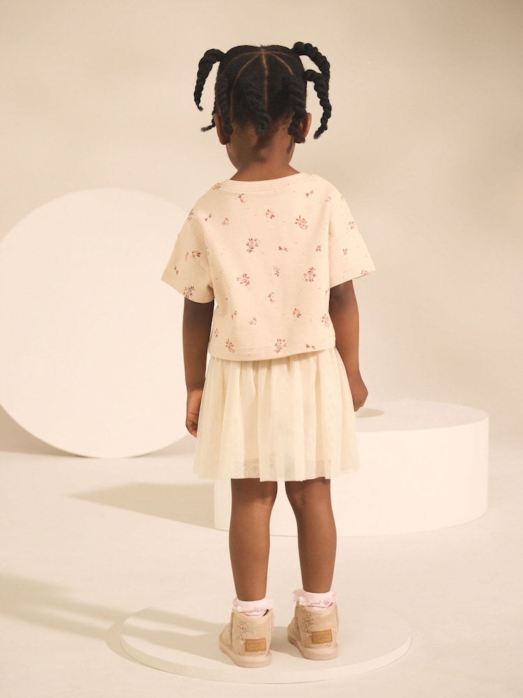 Cream Floral Print Short Sleeve Top and Skirt Set (3mths-7yrs) - Image 2 of 9