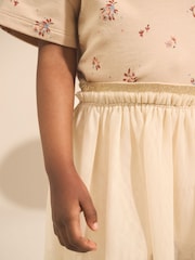 Cream Floral Print Short Sleeve Top and Skirt Set (3mths-7yrs) - Image 4 of 9