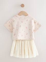 Cream Floral Print Short Sleeve Top and Skirt Set (3mths-7yrs) - Image 6 of 9
