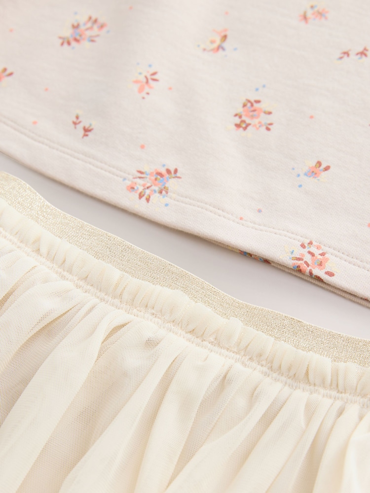 Cream Floral Print Short Sleeve Top and Skirt Set (3mths-7yrs) - Image 9 of 9