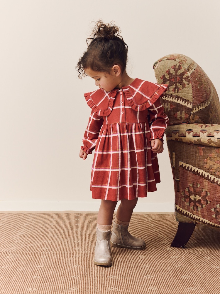 Rot kariert - Langärmeliges Kleid mit Kragen (3 Monate bis 7 Jahre) - Bild 1 von 8