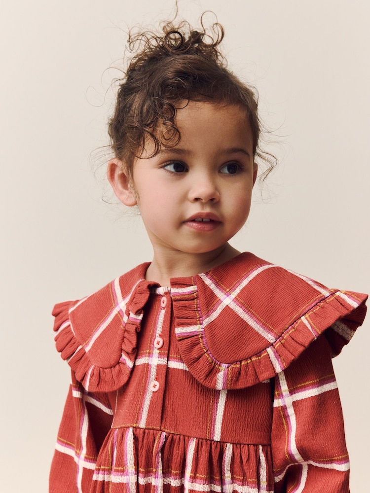 Rot kariert - Langärmeliges Kleid mit Kragen (3 Monate bis 7 Jahre) - Bild 2 von 8