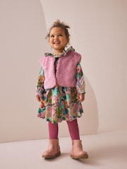 Pink Floral Dress & Gilet 3 Piece Set (3mths-7yrs) - Image 1 of 11