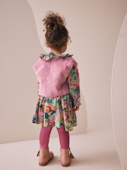 Pink Floral Dress & Gilet 3 Piece Set (3mths-7yrs) - Image 3 of 11
