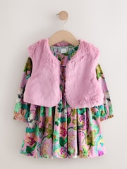 Pink Floral Dress & Gilet 3 Piece Set (3mths-7yrs) - Image 5 of 11