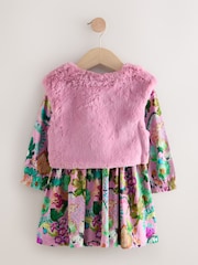 Pink Floral Dress & Gilet 3 Piece Set (3mths-7yrs) - Image 6 of 11