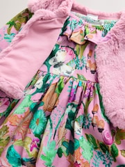 Pink Floral Dress & Gilet 3 Piece Set (3mths-7yrs) - Image 9 of 11
