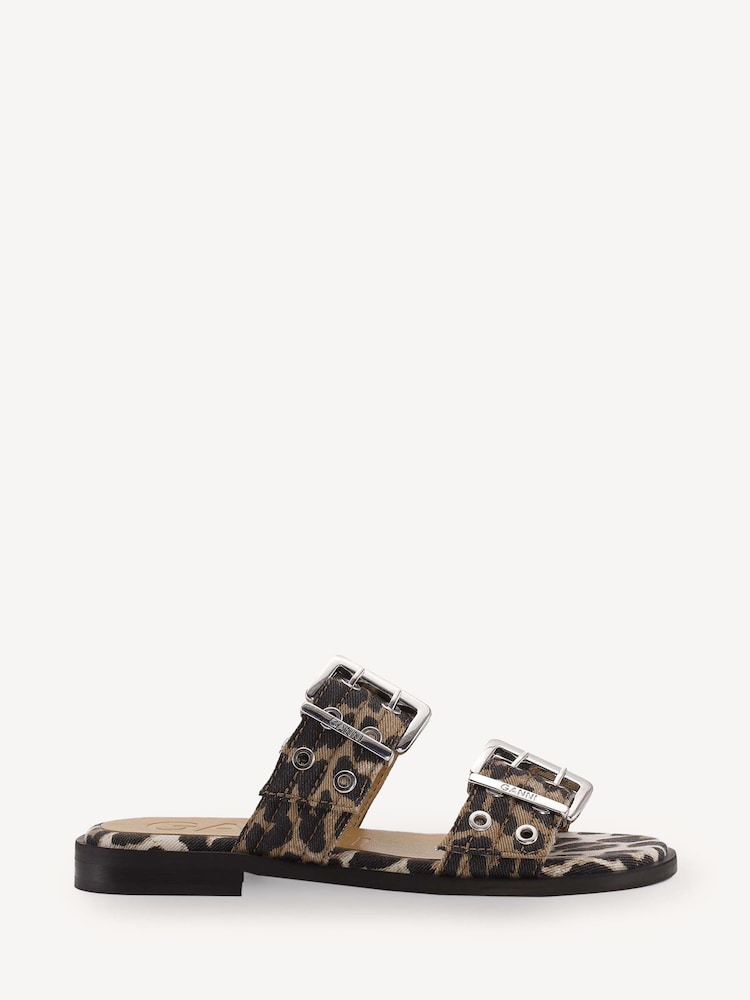 Ganni Animal Feminine Buckle Two Strap Naplack Sandals - Image 1 of 3