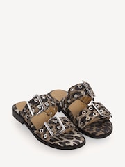 Ganni Animal Feminine Buckle Two Strap Naplack Sandals - Image 2 of 3