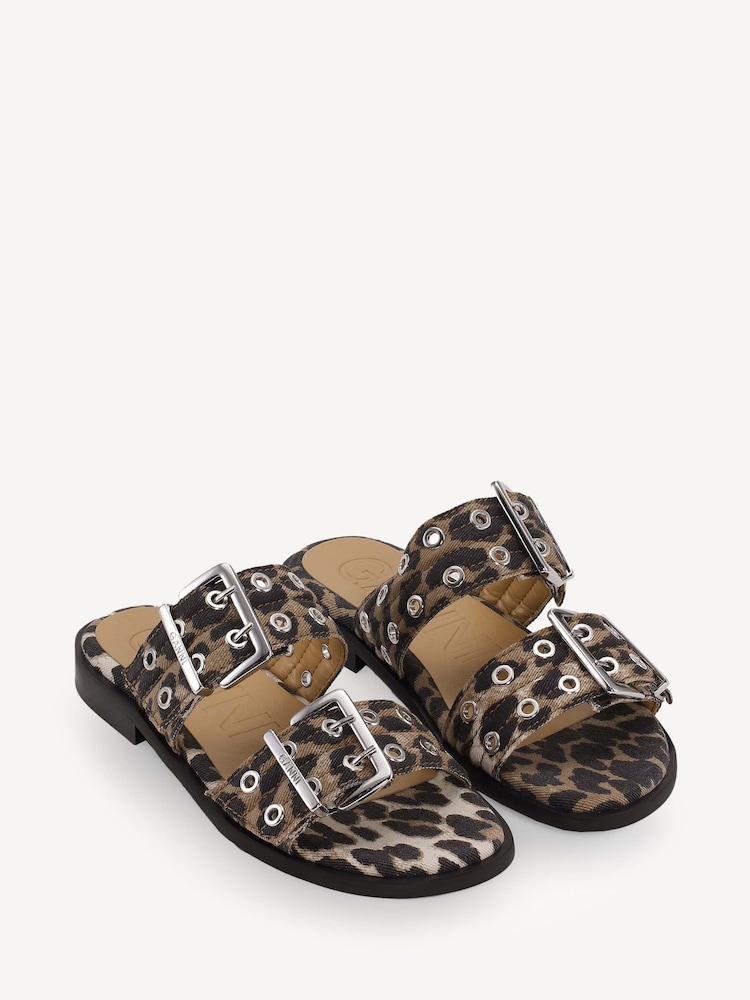 Ganni Animal Feminine Buckle Two Strap Naplack Sandals - Image 2 of 3