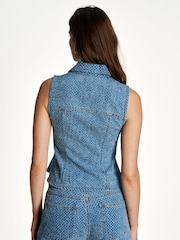 Ganni Blue Fluffy Denim Fitted Top - Image 2 of 6