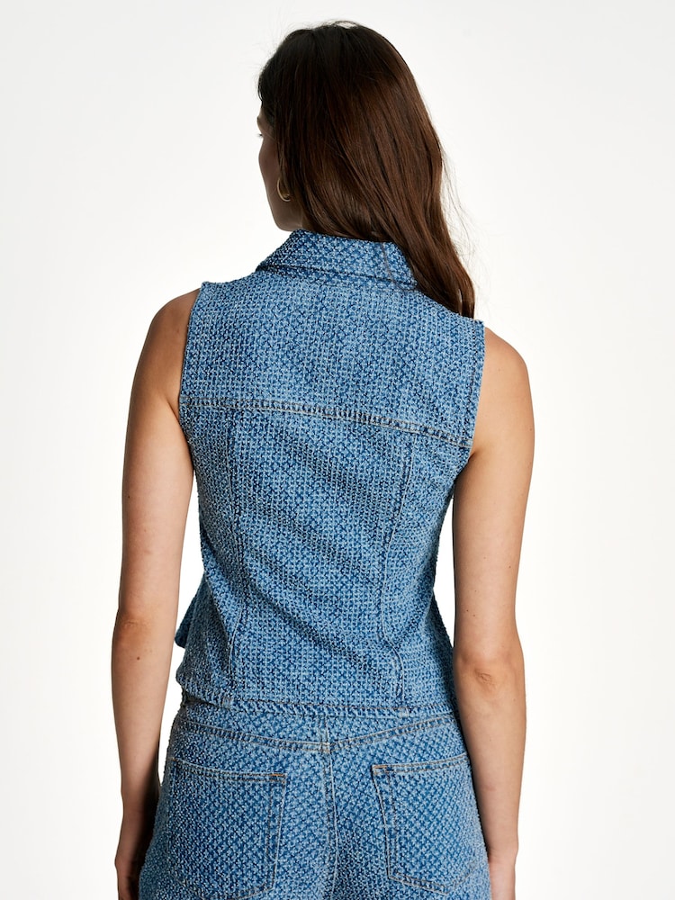 Ganni Blue Fluffy Denim Fitted Top - Image 2 of 6