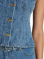 Ganni Blue Fluffy Denim Fitted Top - Image 4 of 6