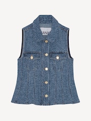 Ganni Blue Fluffy Denim Fitted Top - Image 5 of 6