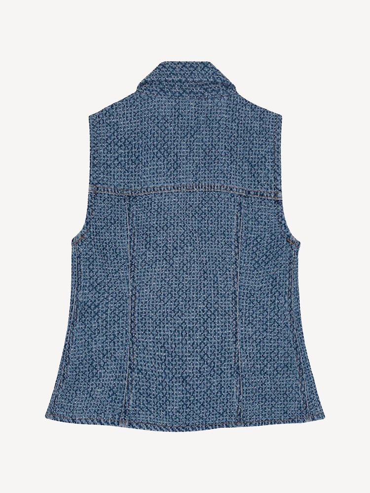 Ganni Blue Fluffy Denim Fitted Top - Image 6 of 6