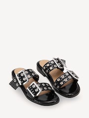 Ganni Black Feminine Buckle Two Strap Naplack Sandals - Image 2 of 3