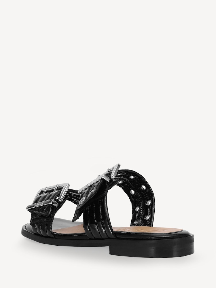 Ganni Black Feminine Buckle Two Strap Naplack Sandals - Image 3 of 3