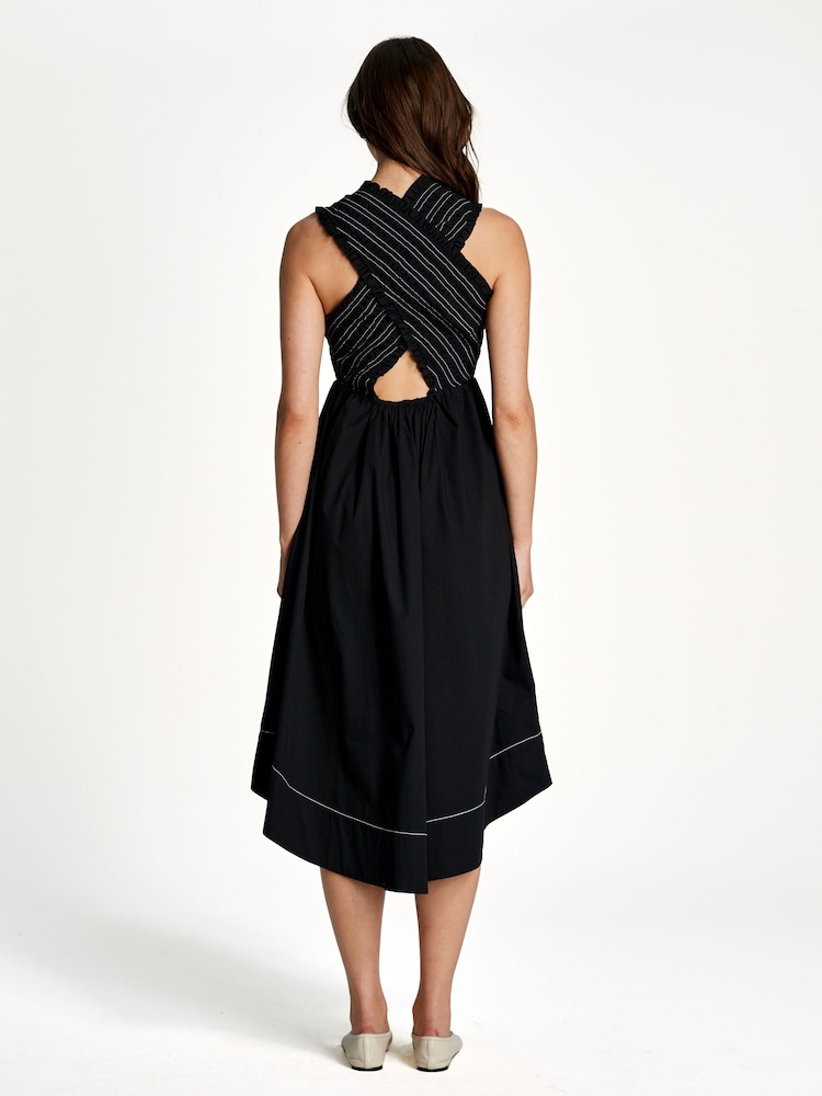 Ganni Black Washed Stretch Cotton Smock Midi Straps Dress - Image 2 of 5