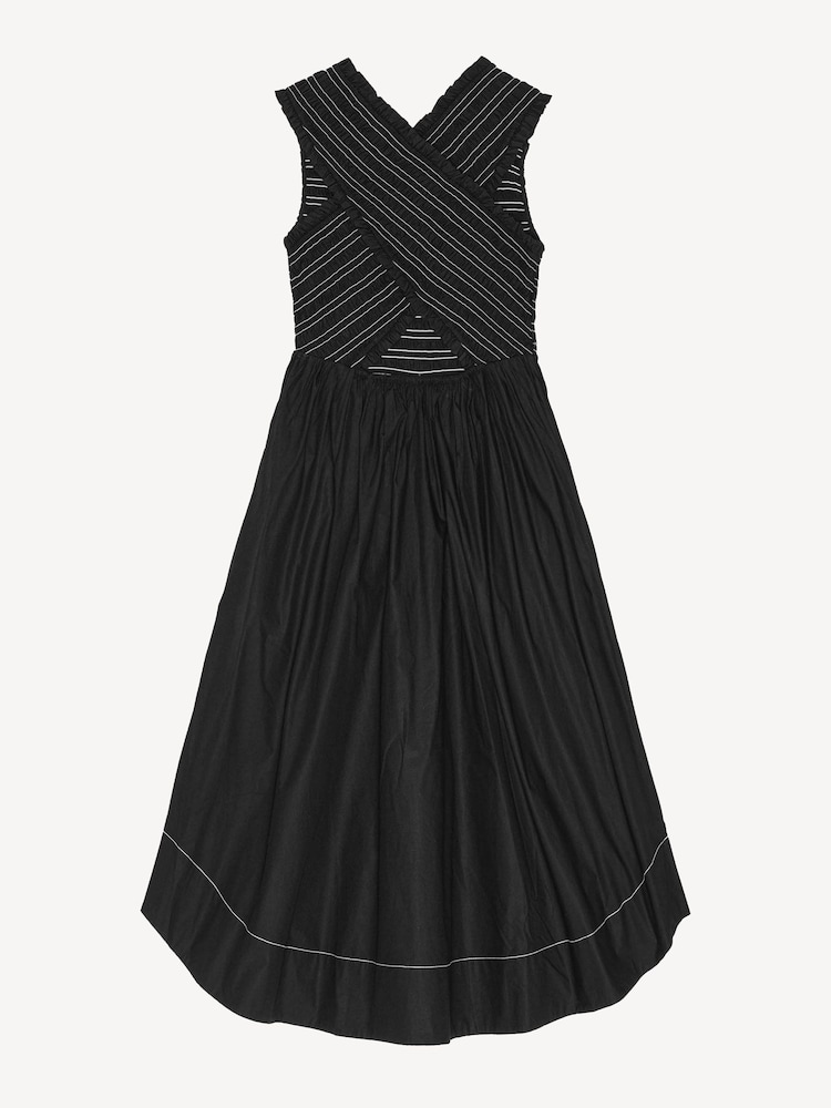 Ganni Black Washed Stretch Cotton Smock Midi Straps Dress - Image 5 of 5