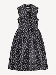 Ganni Black Floral Print Jacquard Midi Dress - Image 4 of 5