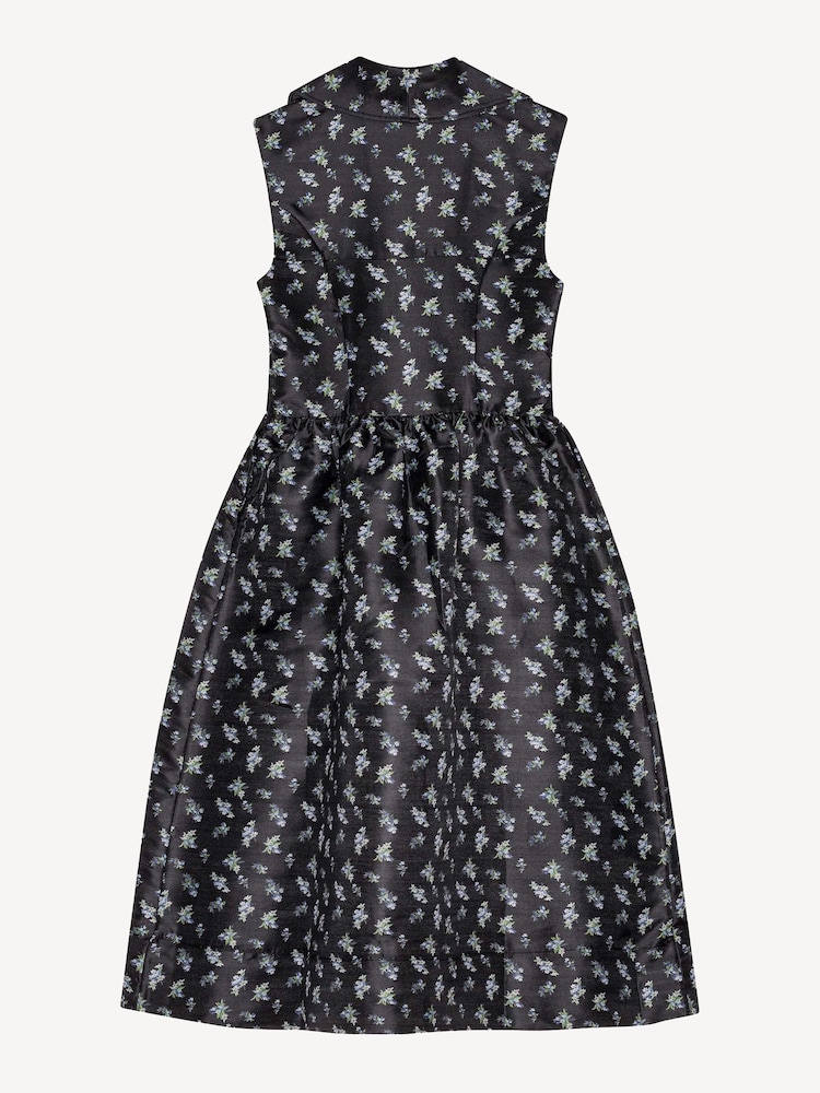 Ganni Black Floral Print Jacquard Midi Dress - Image 5 of 5