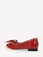 Ganni Red Eyelets Bow Naplack Ballerinas - Image 3 of 3