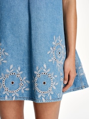 Ganni Blue Broderie Anglaise Denim Mini Dress - Image 3 of 5