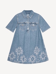 Ganni Blue Broderie Anglaise Denim Mini Dress - Image 4 of 5