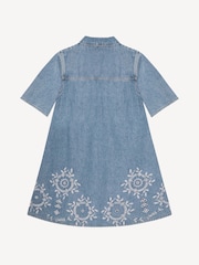 Ganni Blue Broderie Anglaise Denim Mini Dress - Image 5 of 5