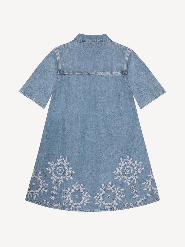 Ganni Blue Broderie Anglaise Denim Mini Dress - Image 5 of 5