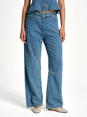 GANNI Blue Fluffy Denim Izey Belted Jeans - Image 1 of 5