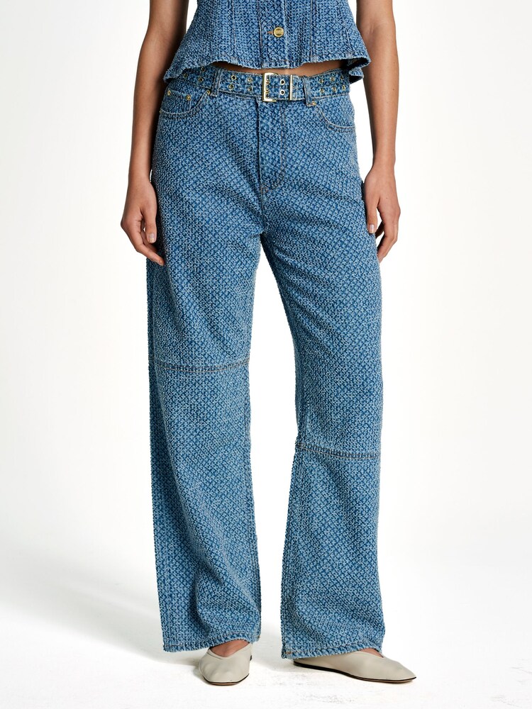 GANNI Blue Fluffy Denim Izey Belted Jeans - Image 1 of 5