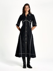 Ganni Black Poplin Long Shirt Dress - Image 1 of 6