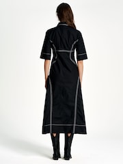 Ganni Black Poplin Long Shirt Dress - Image 2 of 6