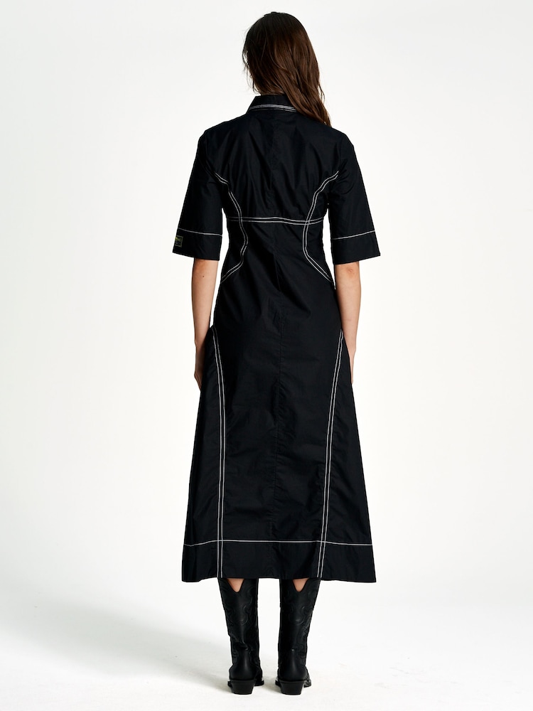 Ganni Black Poplin Long Shirt Dress - Image 2 of 6