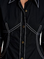 Ganni Black Poplin Long Shirt Dress - Image 3 of 6
