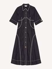 Ganni Black Poplin Long Shirt Dress - Image 5 of 6