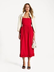 Ganni Red Poplin Strap Long Dress - Image 1 of 5