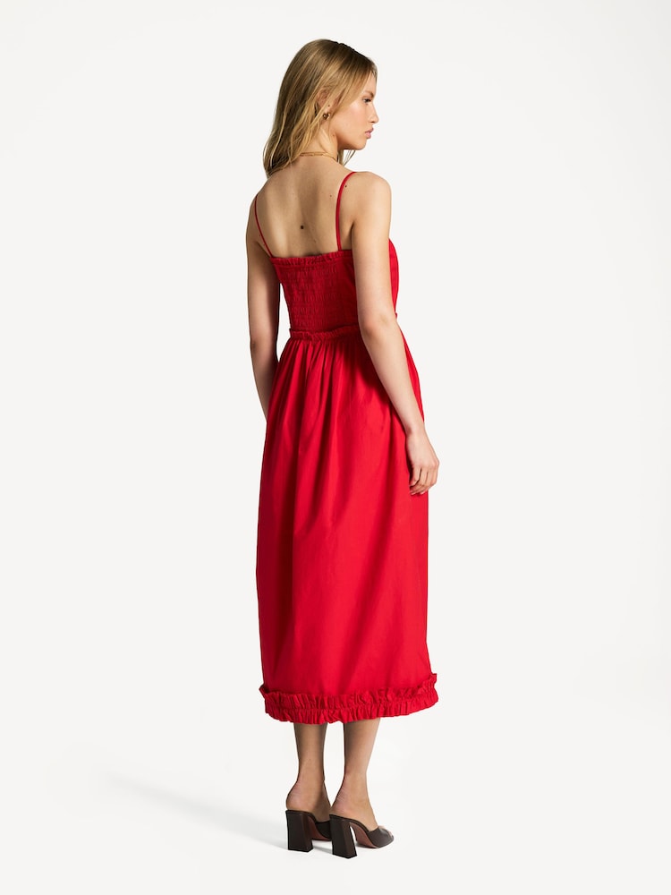 Ganni Red Poplin Strap Long Dress - Image 2 of 5