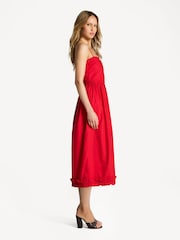 Ganni Red Poplin Strap Long Dress - Image 3 of 5