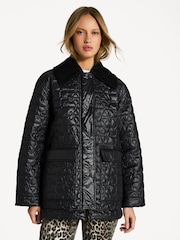 GANNI Black Shiny Quilt Midi Jacket - Image 1 of 15