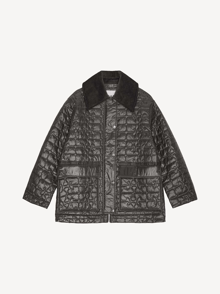 GANNI Black Shiny Quilt Midi Jacket - Image 15 of 15