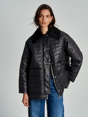 GANNI Black Shiny Quilt Midi Jacket - Image 7 of 15