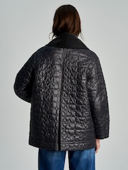 GANNI Black Shiny Quilt Midi Jacket - Image 8 of 15